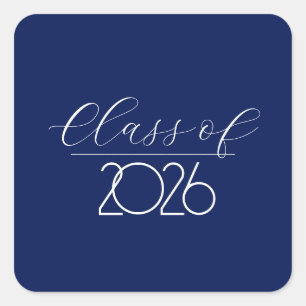 Abschluss 2026 Navy Blau und Weiß Quadratischer Aufkleber