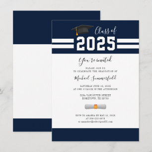 Abschluss 2026 Navy Weiß Minimalistischer Abschlus Einladung