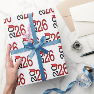 Abschluss 2026 Rot und Schwarz auf Weiß Geschenkpapier