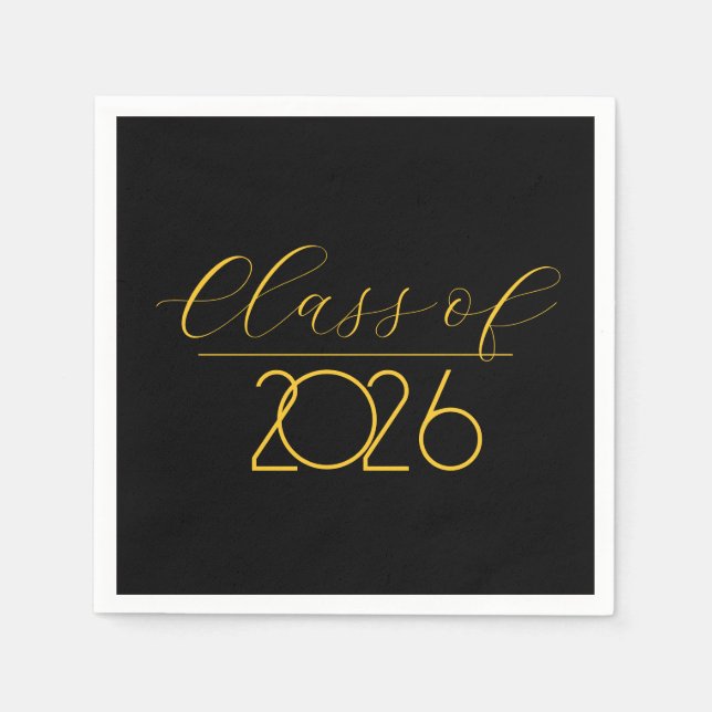Abschluss 2026 Schwarz und Gold Serviette (Vorderseite)