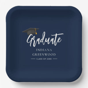 Abschluss 2026 Script Navy Blau Pappteller