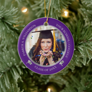 Abschluss 2 Foto Lila Silver Grad Cap Jahr Keramik Ornament