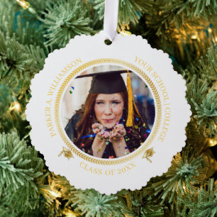 Abschluss 2 Foto Weiß Gold Abschlussmütze Abschlus Ornament Karte