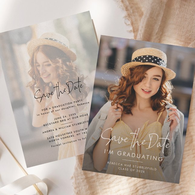 ABSCHLUSS 2 FOTOS SAVE THE DATE PARTY ANKÜNDIGUNG (Graduation 2 Photos Save the Date Party Announcement)