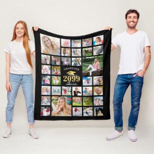 Abschluss 35 Foto Collage KLASSE JAHR Schwarz Fleecedecke