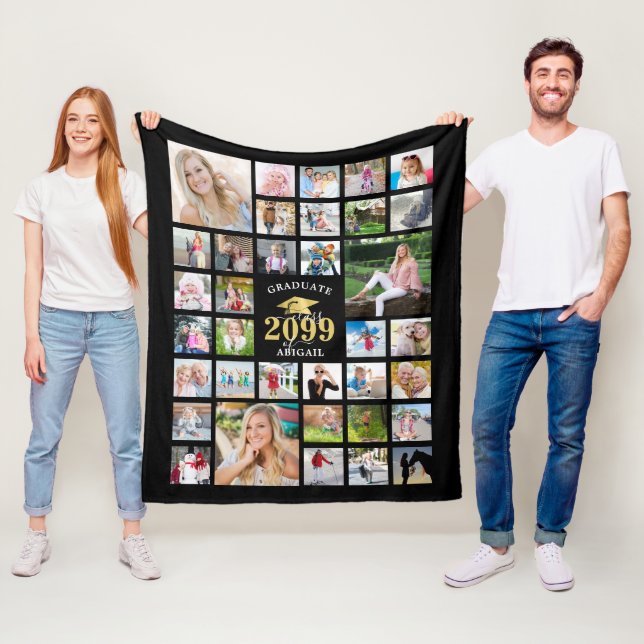 Abschluss 35 Foto Collage KLASSE JAHR Schwarz Fleecedecke (Beispiel)