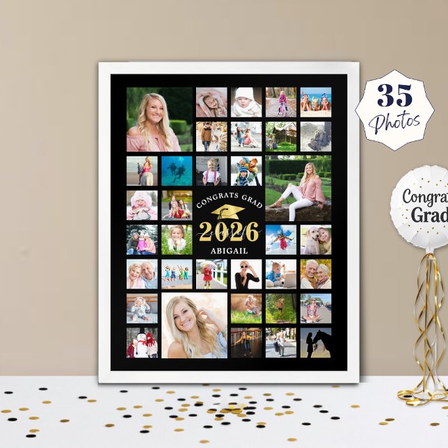 Abschluss 35 Foto Collage KLASSE JAHR Schwarz Poster (Von Creator hochgeladen)