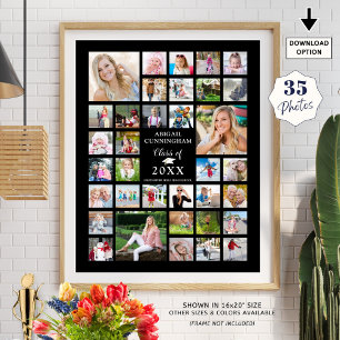 Abschluss 35 Foto Collage KLASSE JAHR Schwarz Poster