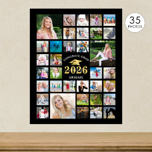 Abschluss 35 Foto-Collage KLASSENJAHR Schwarz Poster