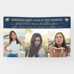 Abschluss 3 Foto Blau und Gold Niedlich Elegante Banner