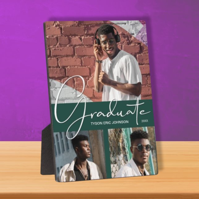 Abschluss 3 FotoCollage auf dunkelgrüner Ebene Fotoplatte (Von Creator hochgeladen)