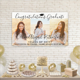 Abschluss 3 FotoCollage Einfaches Schwarzes Skript Banner