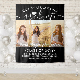 Abschluss 3 FotoCollage Große schwarze Hintergrund Wandteppich