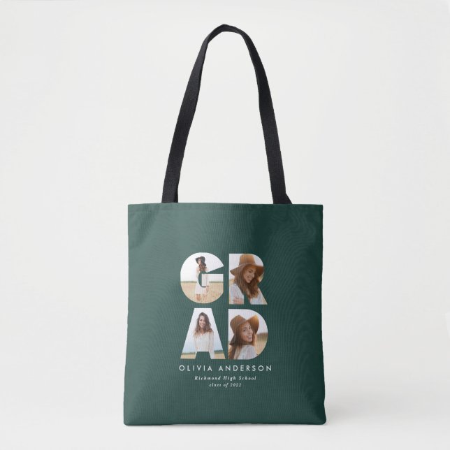 Abschluss 4 Foto Modernes personalisiertes Grün Tasche (Vorderseite)