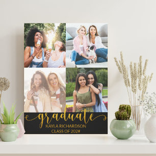 Abschluss 4 Foto-Raster Collage Schwarz und Gold Leinwanddruck