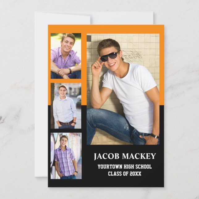 Abschluss 4 FotoCollage Orange Black Ankündigung (Vorderseite)