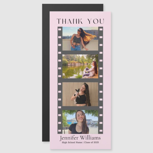 Abschluss 4 Fotos Stand Danke rosa Magnet (Vorne/Hinten)