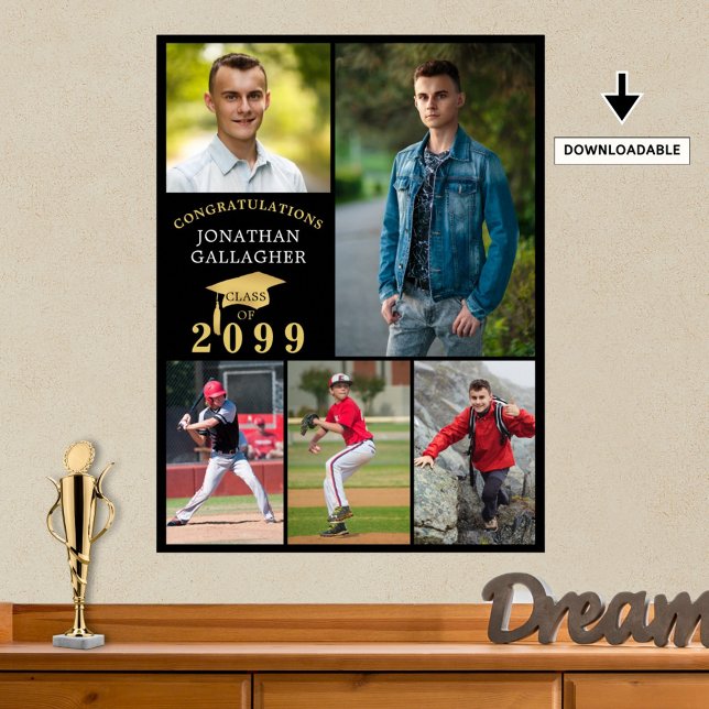 Abschluss 5 FotoCollage Black Gold Cap Poster (Von Creator hochgeladen)