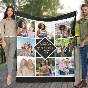 Abschluss 8 Foto-Raster-Collage in Schwarz und Gol Fleecedecke
