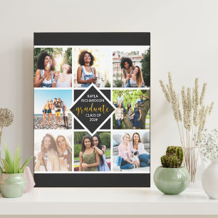 Abschluss 8 FotoCollage Black and Gold Custom Leinwanddruck