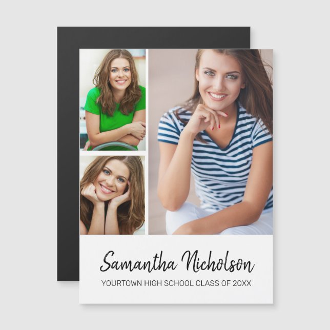 Abschluss Ankündigung Modernes Weiß 3 Foto (Vorne/Hinten)