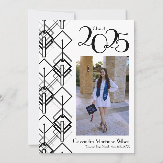 Abschluss Art Deco Schwarz-weiße Ankündigung (Vorderseite)