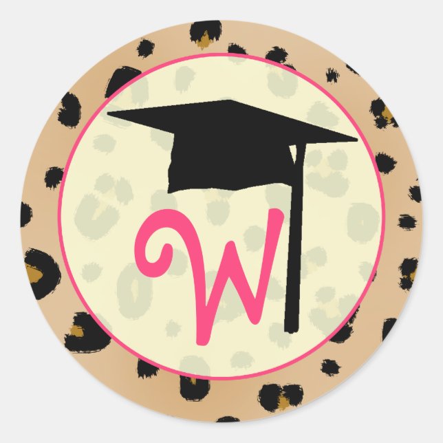 Abschluss-Aufkleber - Leopard Print Monogram Runder Aufkleber (Vorderseite)