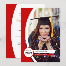 Abschluss aus rotem Rahmen mit Foto Einladung