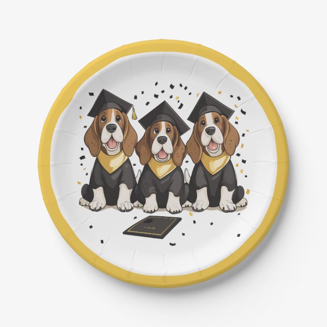 Abschluss Basset Hound Hunde Pappteller (Vorderseite)