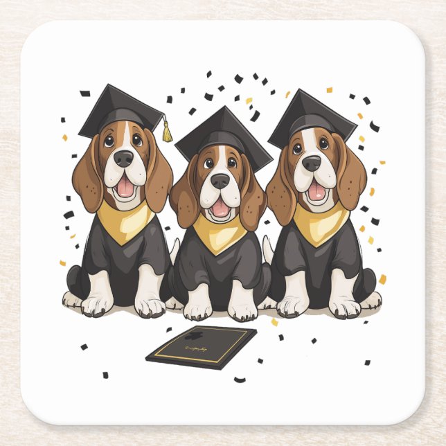 Abschluss Basset Hound Hunde Rechteckiger Pappuntersetzer (Vorderseite)