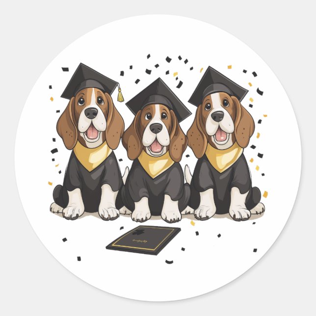 Abschluss Basset Hound Hunde Runder Aufkleber (Vorderseite)