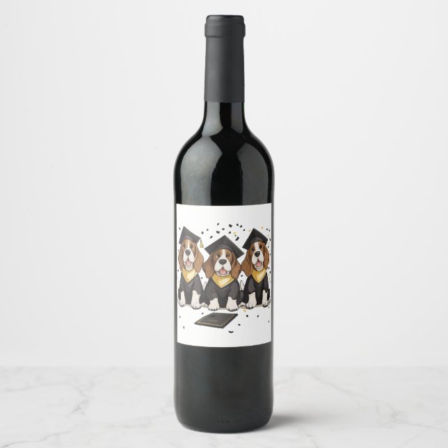 Abschluss Basset Hound Hunde Weinetikett (Vorderseite)