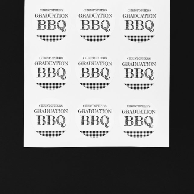 Abschluss-BBQ Gingham Runder Aufkleber (Von Creator hochgeladen)