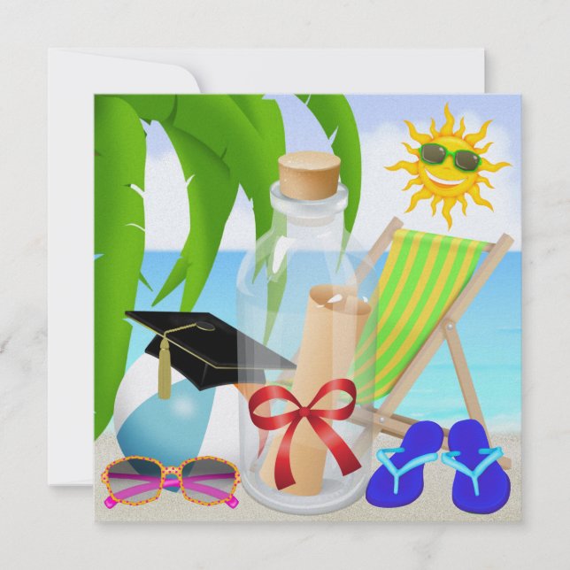 Abschluss Beach Party - Einladung in eine Flasche  (Vorderseite)