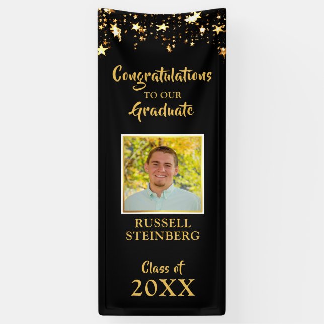 Abschluss Black and Gold Stars Foto Door Banner (Vertikal)