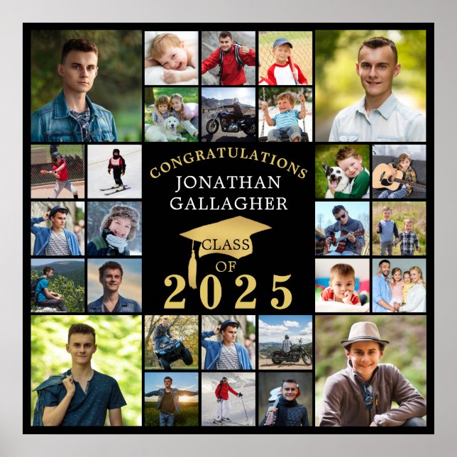 Abschluss Black Gold Glückwunschs 28 FotoCollage Poster (Vorne)