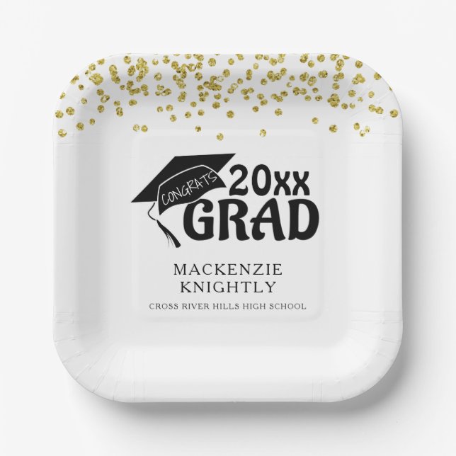 Abschluss Black Gold GLÜCKWUNSCHS GRAD Confetti Pappteller (Vorderseite)
