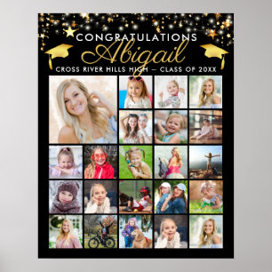 Abschluss Black Gold Script 22 Foto Collage Poster