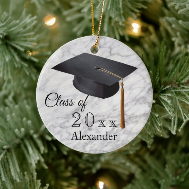 Abschluss Black Marble Personalisiert Keramik Ornament (Baum)