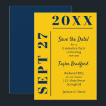 Abschluss Blau und Gelb Save The Date<br><div class="desc">Blau auf gelben Abschluss Party speichern Sie die Dattelkarten sind perfekt,  um lassen Gäste wissen,  das Datum Ihres Party. Viele FARBEN für Sie in unserem Geschäft gemacht.</div>