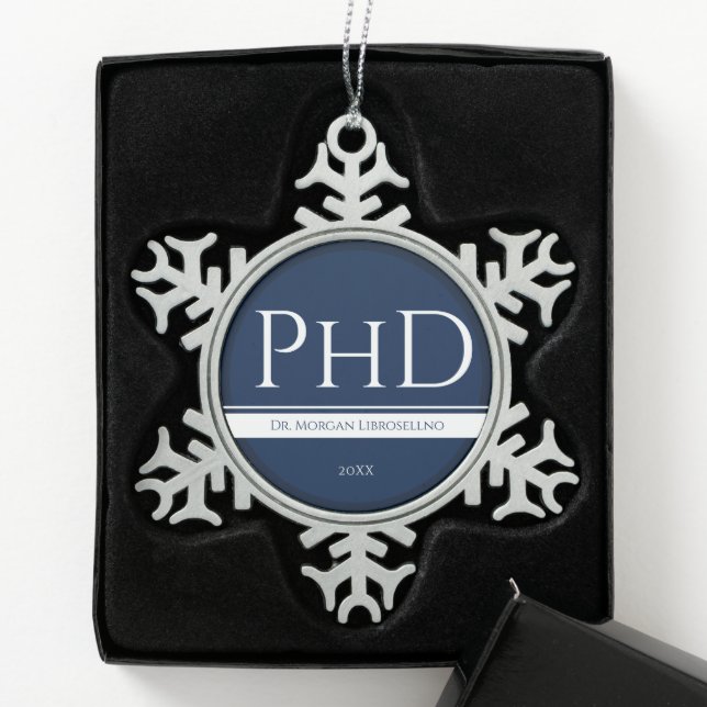 Abschluss Blauer Weißer Name Jahr PhD Schneeflocken Zinn-Ornament (Box)