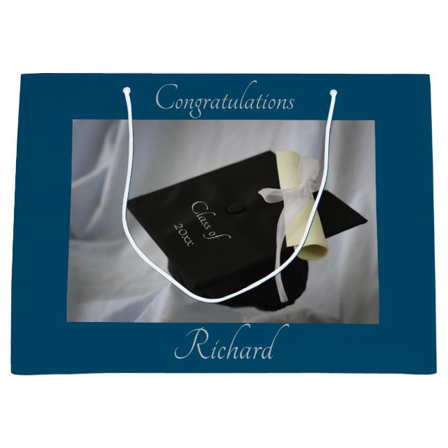 Abschluss Blue Cap & Diploma Personalisiert Große Geschenktüte (Vorderseite)