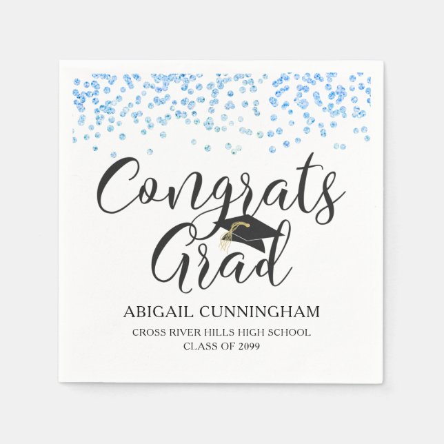 Abschluss Blue Confetti GLÜCKWUNSCH GRAD Name Serviette (Vorderseite)
