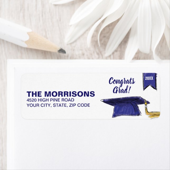 Abschluss Blue Gold Graduation Cap 20XX Custom (Insitu)