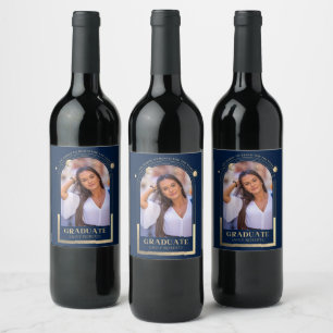 Abschluss Blue Gold Sun Moon Stars Grad Foto Weinetikett