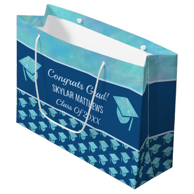 Abschluss Blue Opal Muster Trendy Glückwunschs Große Geschenktüte (Vorderseite Schrägansicht)