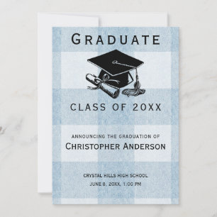 Abschluss Blue White Kariert Black Grad Cap Diplom Ankündigung