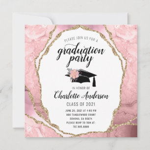 Abschluss Blush Pink Agate Gold Glitzer Einladung