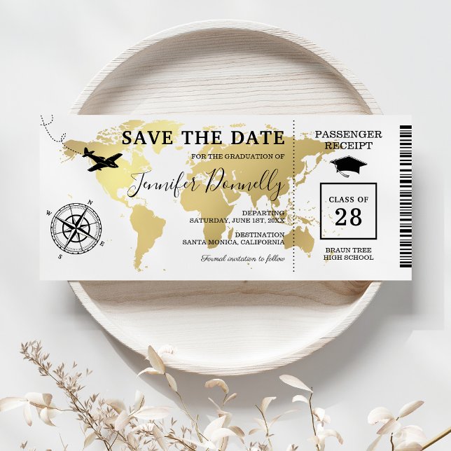 Abschluss Boarding Pass Weltkarte Save The Date (Von Creator hochgeladen)