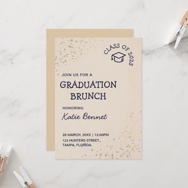 Abschluss Brunch Elegantes einfaches Frühstück Einladung (Vorderseite/Rückseite Beispiel)